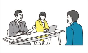 採用面接を受けるスーツ姿の男性